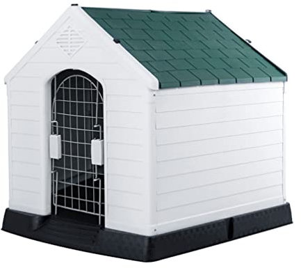Hundehütte Großes Hundehaus Mit Türen Und Lüftungsöffnungen, Allwetter Im Freien Innen-Kunststoff-Dog House Haustierheim, 4 Größen (Color : Grey+Green, Size : 122cmx110x113cm)