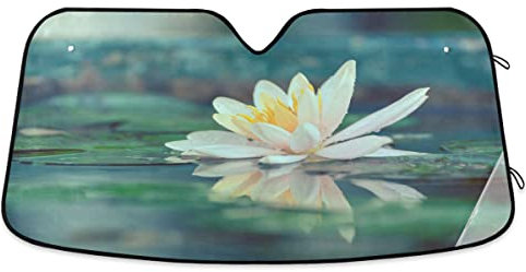 Pare-soleil pliable pour pare-brise de voiture - Garde votre véhicule au frais - 140 x 70 cm - Fleur de lotus - Goutte de pluie