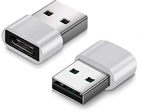 New USB to USB C Adapter Type C Female to USB A Male Charger Cable Converter for Apple Ultra iWatch Series,AirPods,iPhone 12 13 14 15 16 17 Plus Max Pro,iPad 10 Air 4 5 Mini connector (2pack Silver)