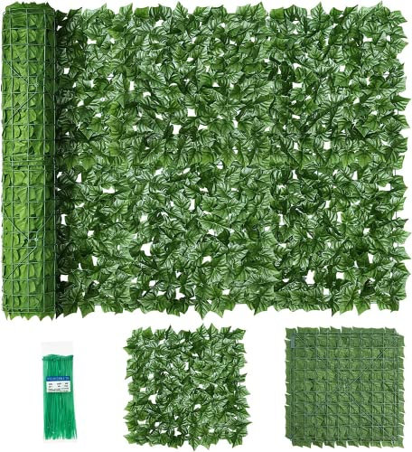Artificial Ivy Fence Screening, 5m x 1m Artificial Hedge Roll, Garden Privacy Trellis Screening, Balcony Wall Fence Panel, UV Protection Outdoor Indoor Home Decor with 50 Free Nylon Ties