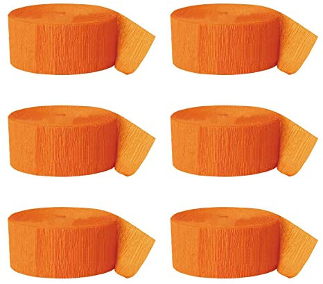 Krepppapier 6 Rolle Kreppbände 4.5cm x 25m Krepp-Papier Band Bunt Luftschlangen Creppapier Bastelkrepp DIY Papier Streamer für Deko Party Hochzeit Geburtstags Feier Dekoration (Orange)