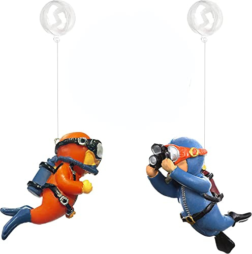 MEISO 2 Piezas Lovely Diver Fish Tank Decoración, Paquete de Decoracion Acuarios Pequeños, Adorno Buzo Acuario Linda Decoración para Acuarios Adornos para Acuarios Accesorios Flotantes para Acuarios