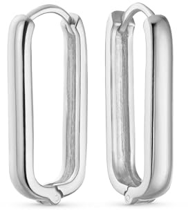 Klassisch Einfach Zwei Ton Geometrisch Vertikal U Rechteck Oval Hoop Büroklammer Ohrringe Frauen Teenager Gelb 14K Gold Überzogen .925 Sterling Silber Poliert Scharnier