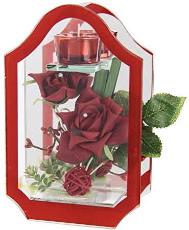 Teelichthalter aus Glas mit Teelicht-Kerze mit Blume Rose Deko-Kugel Kerzen Kerzenhalter Kerzenständer Tischdeko Teelichtglas Laterne Windlicht romantische Deko Deko-Objekt Hochzeitsdeko