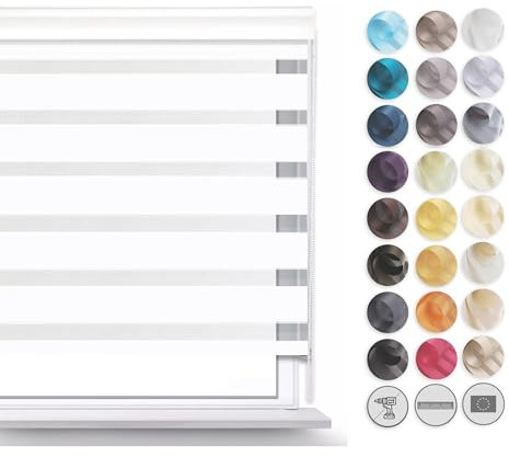 Premium Rollos für Fenster Ohne Bohren I Doppelrollo Klemmfix Ohne Bohren I Fenster Rollos für Innen I Rollo 35x120cm - Weiß