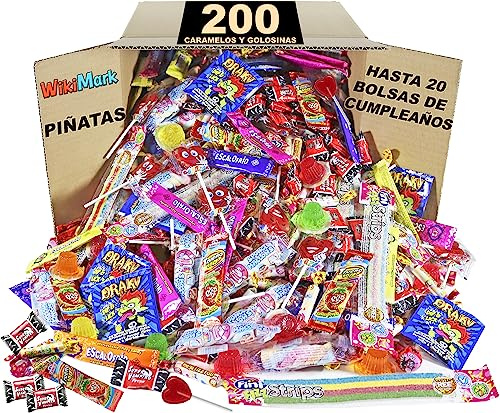 Mega Pack 200 Chuches, Golosinas y Caramelos WikiMark - Sin Alérgenos. Puedes Hacer Bolsas de Cumpleaños. Sin Gluten y Sin Leche.