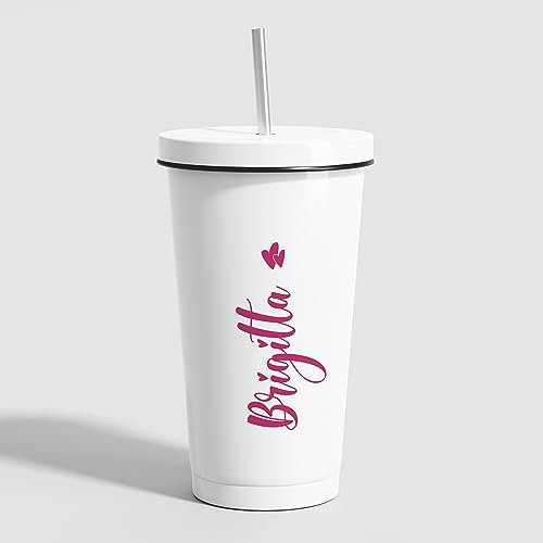 GRAZDesign Trinkbecher mit Deckel und Strohhalm mit Name personalisiert, Thermo Becher Gläser aus Edelstahl 550ml, Thermobecher für Eiskaffee, Cocktails, Smooth