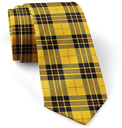 747 Gelbes Schwarzes Tartan-Karo-Schottenmuster Krawattenschal Graziös Herren Hochzeit Krawatten Elegant Herren Seidenkrawatte Für Hochzeit Business Festliche