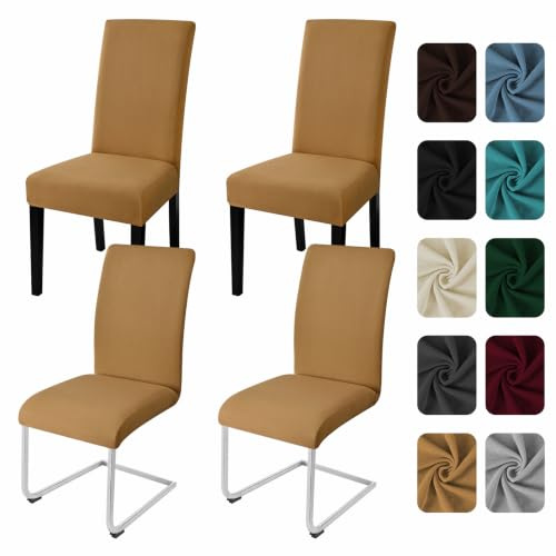 Yugarlibi Stuhlhussen 4er Set Stretch Stuhlbezug Schwingstuhl Kamel | Elastische Stuhlhussen Schwingstuhl Stuhlbezug Universal Esszimmerstühle Bezug Waschbare hussen für stühle Küche Hochzeit