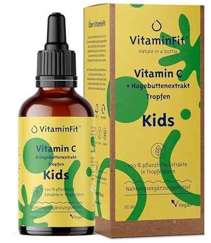 VitaminFit Vitamin C-Tropfen für Kinder – 100% natürlich, ohne Zusatzstoffe – hohe Bioverfügbarkeit – Vorrat für 2 Monate