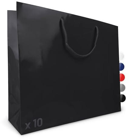 Verpackungswelt Geschenk-Tüten 10 Stück | Glänzende Papier-Tüten mit Henkel | Geschenk-Tüte 48x15x40 cm | Papier-Tüte ideal für Geburtstag, Weihnachten, Einzug & Mitbringsel | Schwarz