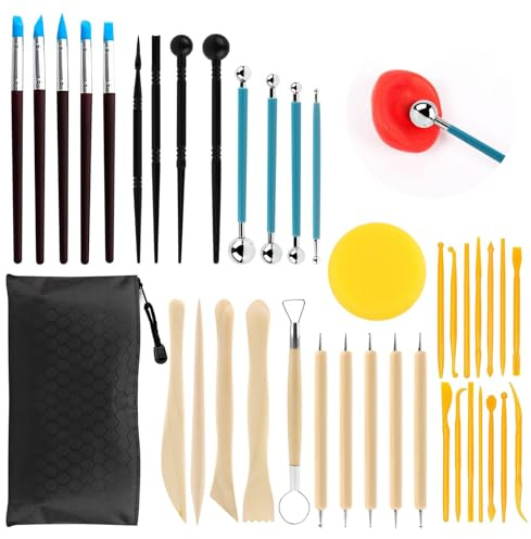 38 PCS Outil Modelage Argile, Outil Sculpture Modelage, Outil Modelage Clay Sculpting Tools, Outil de Poterie Sculpture, Avec Sac Rangement, pour Céramique, Art Gaufrage, Menuiserie, Artiste DIY