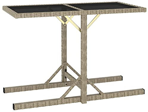AUVYI Mesa de jardín beige 110 x 53 x 72 cm, cristal y polirratán, mesa auxiliar pequeña, mesa de cerveza, mesa multifunción, mesa de cocina, mesa de camping, mesa de bufé, mesa de cena, mesa de