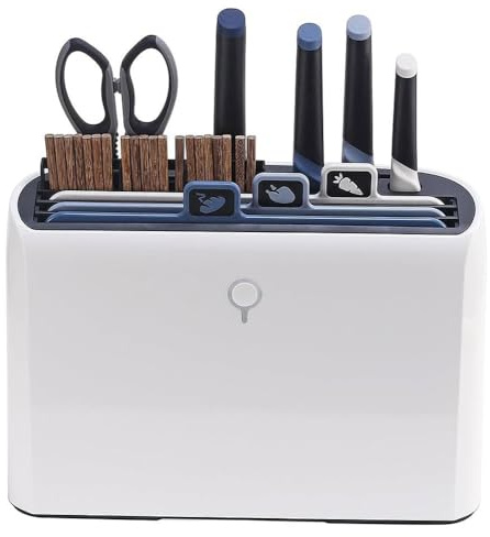 Cutting Board and Knife Set with Drying Holder - 4 Colour Coded Boards, 4 Knives & 10 Pair Chopsticks Organizer Kitchen Tools for Smart Home Gadgets