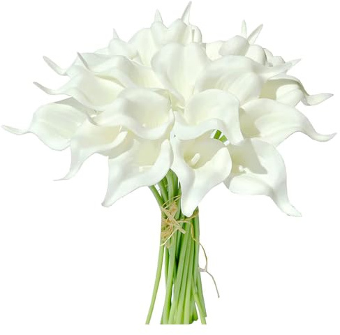Wisafory 10 Stück Künstliche Calla Blumen Latex Kunstblumen Real Touch | Realistische Blütenoptik, weiche Latexblumen, Hochzeitsdeko, Brautstrauß, Wohnzimmer, Büro, Hotel, Tischdekoration