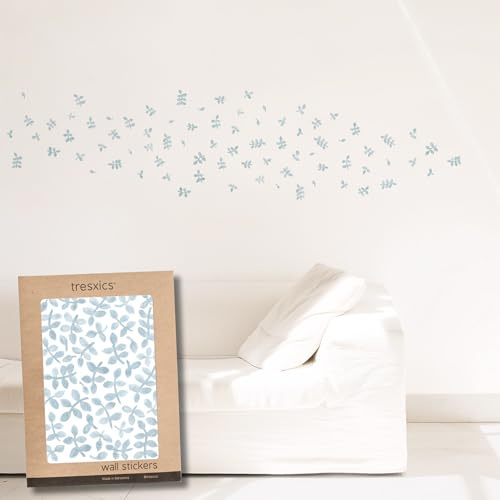 Adesivi Murali Bambini | Adesivi Cameretta Bambino Bimba Foglie Acquerello | Effetto Carta da Parati Adesiva | Copre 3 m² | 80 pezzi | TRESXICS (Blu)