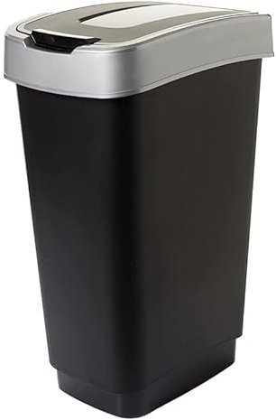 SUSTANIA Poubelle de cuisine, 50 l, anti-odeurs, avec couvercle basculant de 50 l, grande, 60 x 45 x 34 cm, en plastique recyclable, robuste, noir/argent, fabriquée dans l'UE