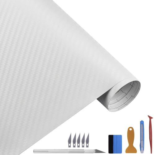 Pellicola protettiva per auto in carbonio bianco opaco, con strumento di montaggio, 30 x 300 cm, autoadesiva, 3D per auto, moto, fai da te