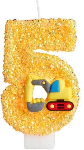 Bagger Geburtstagskerzen Zahlen 5, Baustellen Geburtstagdeko 5 Jahre Jungen Mädchen, Bagger Themar Kuchendeko,Geburtstagsdeko 5 Jahre Junge,Baustellen Deko Kindergeburtstag