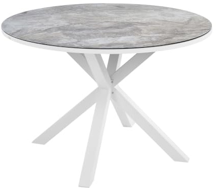 Beliani Gartentisch Keramik grau Aluminium weiß rund ⌀ 120 cm X-Beine modern Maletto