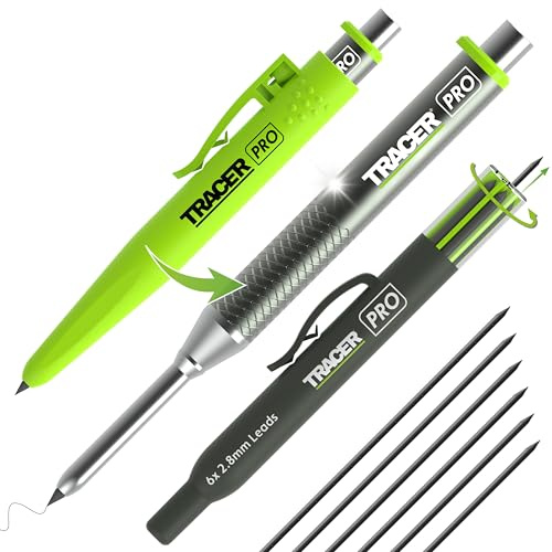 Tracer Pro Series Aluminium Deep Hole Construction Pencil with 6 x Replacement Leads and Site Holsters. All-in-one Marking Kit