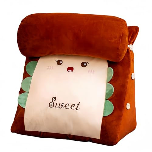 HSTWODE 42 * 45cm keilkissen mit Nackenrolle,Lesekissen für Bett und Sofa,Memory Foam,Cartoon Pillow Rücken Sitzkissen Für Bett,Ideal Rückenstütze für Lesen, Arbeiten und Spielen (Dunkelbraun)