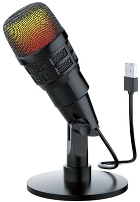 Solinder Gaming Mikrofon USB Kondensator Mikrofon Plug & Play Gaming Mikrofon für Laptop Telefon Aufnahme Live Streaming Karaoke 180 Grad Drehbar Dynamische RGB Beleuchtungseffekte Kon