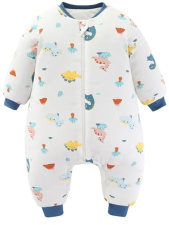 WYTbaby Schlafsack mit Füßen 3.5 Tog,Warm Baby Winterschlafsack 100% Baumwolle,Langarm Schlafsack Baby für Jungen Und Mädchen,80cm