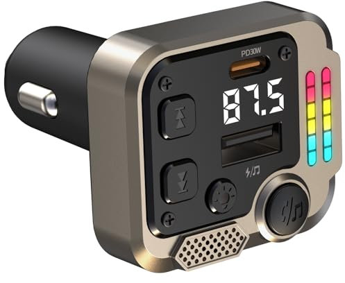 PRMHOOT Bluetooth 5.3 Adapter Auto, 45W Max fm Transmitter mit 30W PD Schnelllade-Autoladegerät, Music Player Car Kit mit Freisprechfunktion, Unterstützt USB-Disk mit Lichtschalter
