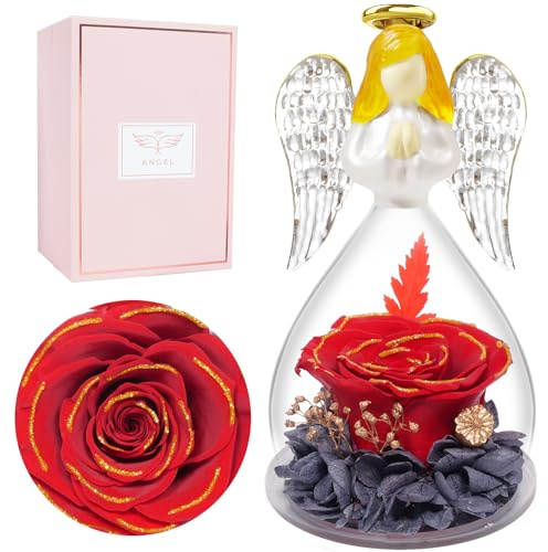 Miofula Geschenke für Mama,Ewige Rose im Glas Geschenke für Frauen,Infinity Rosen Geburtstagsgeschenk für Frauen,Blumen Engel Figur Geschenk für Mama Mutter Oma Freundin Geschenk Jahrestag Weihnachten