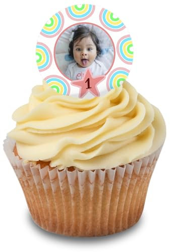 Cakeshop Cupcake Personalisierte Essbare Kuchenaufleger Mit Stern & Regenbogen | Personalisieren Sie Bild & Alter | Für Geburtstage & Feiern | Zuckerguss & Oblatenpapier Optionen