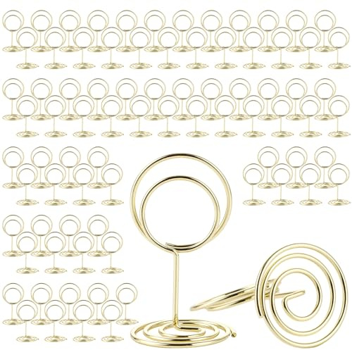 YAYODS Juego de 60 Porta Tarjetas de Mesa Dorado - Soporte Números de Mesa de Metal para Bodas, Portafotos de 50mm con Base en Espiral, Clips para Notas, Menús y Etiquetas de Asiento en Fiestas o Rest