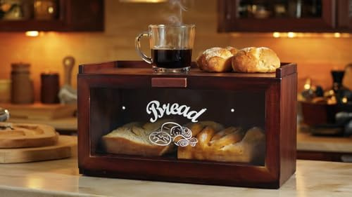 Maison Des Cadeaux Panera de madera de bambú marrón vintage retro de una sola capa para almacenamiento de alimentos para encimera de cocina (BAM 25)