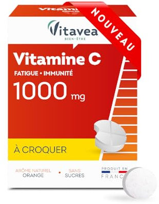 VITAVEA BIEN-ETRE - Vitamine C 1000mg - Tonus et Energie - Complément Alimentaire Fatigue et Système immunitaire - 28 comprimés - Saveur Orange -Sans sucres ajoutés - Cure 28 jours -Fabriqué en France