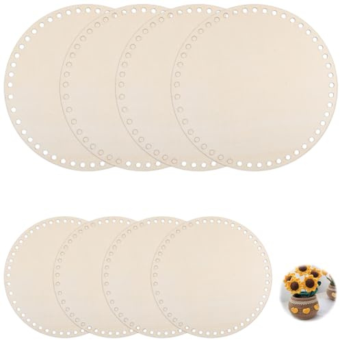 ChanraingYee 8 Stück Korbboden zum Häkeln, 15cm mit 20cm Gehäkelter Korbboden, Korbflechten Set, Holzboden/Taschenboden/Tshirt Garn zum Häkeln, Crochet Set, Korb Flechten (Round)