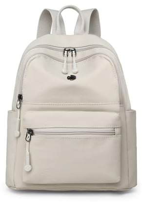 YUESITE Damen Rucksack Wasserdichte Nylon Casual Schultasche Daypack Leichtgewicht Reiserucksack Minirucksack Elegant,leichte Rucksackhandtasche zum Alltag Reise Schule Freizeit Einkaufen OffWhite