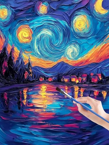 Van Gogh Peinture par Numéro pour Adulte, Lac Kit de Peinture à l'huile sur Toile Bricolage pour Enfant Peinture Numero Débutants Avec Pinceau Pigment Acrylique pour Décoration Maison 100x135 cm JV-X