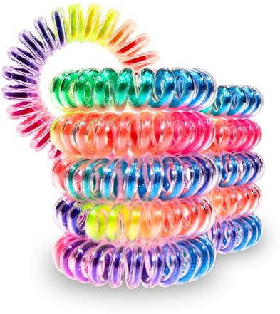 Specora-Classic Spiral Haargummi Regenbogen Bunt – 4 cm – 10er Pack – TPU – Telefonkabel Zopfgummi – Ohne Ziepen & Verheddern – Keine Knicke – Haarschonend
