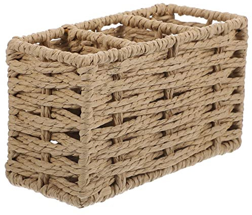 Veemoon Woven Paper Rope Utensil Holder Kitchen Cutlery Bucket Decorative Chopsticks Organizer Tableware Container Beige Desktop Storage Organizer for Home Kitchen