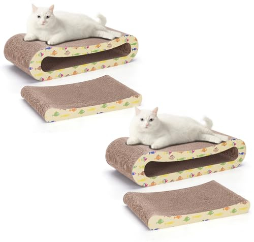 Nobleza 2 x Katze Kratzbrett Kratzpappe für Katzen 2 in 1, Katzenkratzer mit Katzenminze, Recycelbar Qualitäts-Pappe Kratzpad,Kratzpads Beidseitig Erhältlich