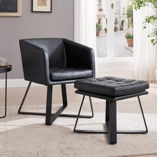 Ya-Home Sillón Relax Lectura con Reposapiés Butaca de Salón Tapizada con Otomana de Respaldo Alto Ergonómico Ideal para Dormitorio/Salón/Oficina,Negro