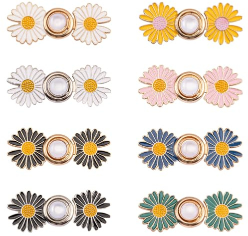 TRKETK 8 Pcs Pant Waist Tightener Clips for Trousers Adjustable Waist Buckle Daisy Flowers Jeans Buttons No Sewing Detachable for Loose Jeans Pant Skirt Tightener