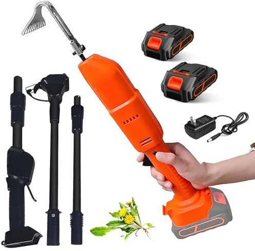 Binette électrique avec batterie rechargeable et perche réglable, outil de jardinage 2 en 1 pour ameublissement du sol et désherbage
