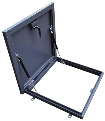 uhyOHF Metal Roof Hatch Cover Rainproof, Attic Stairs Exit Lid with Latch Lock & Handle & Sealing Rubber Gasket, 0-90° Opening Galvanized Steel Manhole Cellars Window W(Inner-LXW-85x75cm/33.5x29.5in