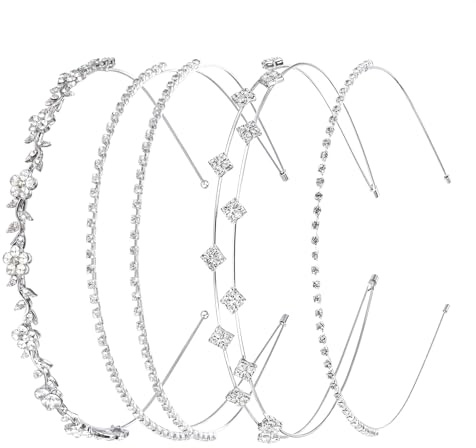 Prasacco 4 diademas plateadas con estrás, diademas de novia para el pelo para mujeres y niñas, diadema de cristal brillante para bodas, bailes, fiestas, escenarios, uso diario (4 estilos)