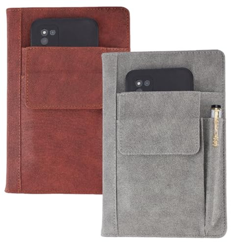 CRASPIRE 2 Farbe Buchumschlag PU Leder A5 wasserdichte Buchhülle Graubraun Wiederverwendbarer Buchschutz Für Taschenbücher Notizbuchhüllen Mit Stifttaschen Für Buchliebhaber Klassenkameraden Geschenke