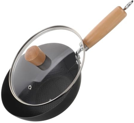 Alipis Padella Di Salsa Con Coperchio Pan Con Coperchio Padella Wok in Ghisa Padella in Ghisa Con Piano Cottura Wok Pot Con Cinese Tradizionale Di Legno Nero