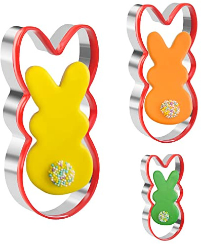 3 Pieces Easter Bunny Cookie Cutter Set, Stainless Steel Biscuit Cutters | Bunny shapes cutter with PVC edge for biscuit dough, fondant and Easter holiday baking