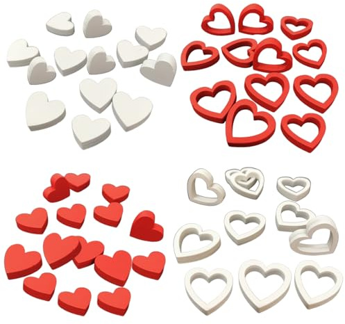 100 Stück Herzen Deko Holz Rot Weiß Streudeko Herzen Holz für Hochzeitstischdeko, Babyshower, Valentinstag, Partys, Geburtstag, Jubiläum