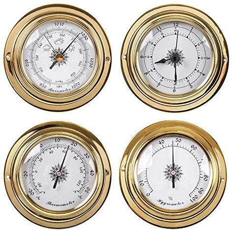 ZJFHEYUO Thermomètre, hygromètre, baromètre, Montre, Horloge, Coque en cuivre, Zirconium, Marine, pour Station météo